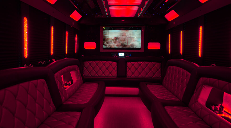 wide leather seating party bus